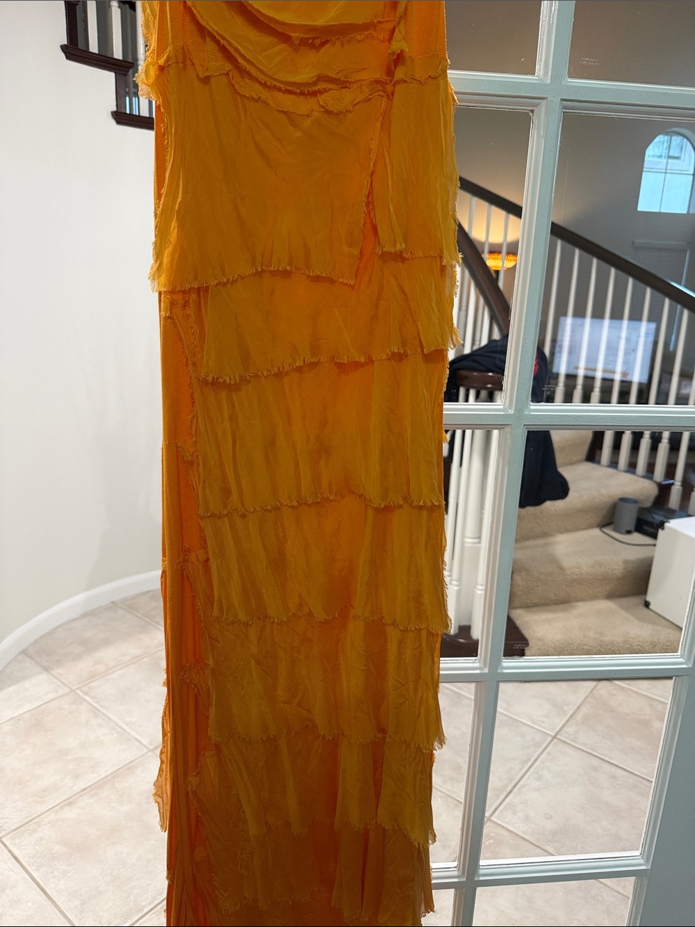 Anna Melani NWT Silk Blend Made in Italy Tangerine Tiered Fringe Maxi Dress - Picture 5 of 7